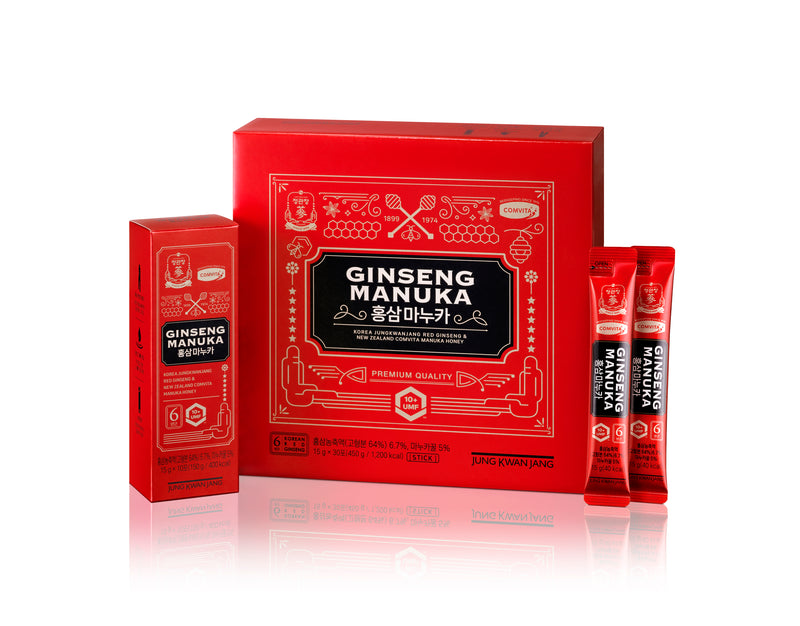 Red Ginseng Manuka product packaging on a white background