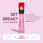 Pink supplement stick pack with text on a pink background