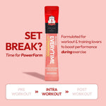 Red supplement stick pack on a pink background with promotional text about PowerForm.