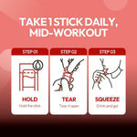 Instructions for using a daily stick with steps on a red background