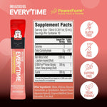 Everytime PowerForm supplement stick pack with supplement facts and certifications on a red background